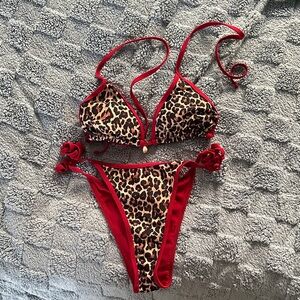 SHEIN Leopard and Red Bikini Set